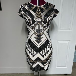 Express fitted sequin mini dress - white/grey/bronze